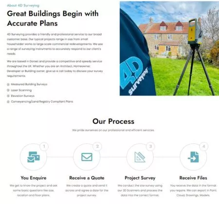 Website design, logo, branding consultation for 4D Surveying
