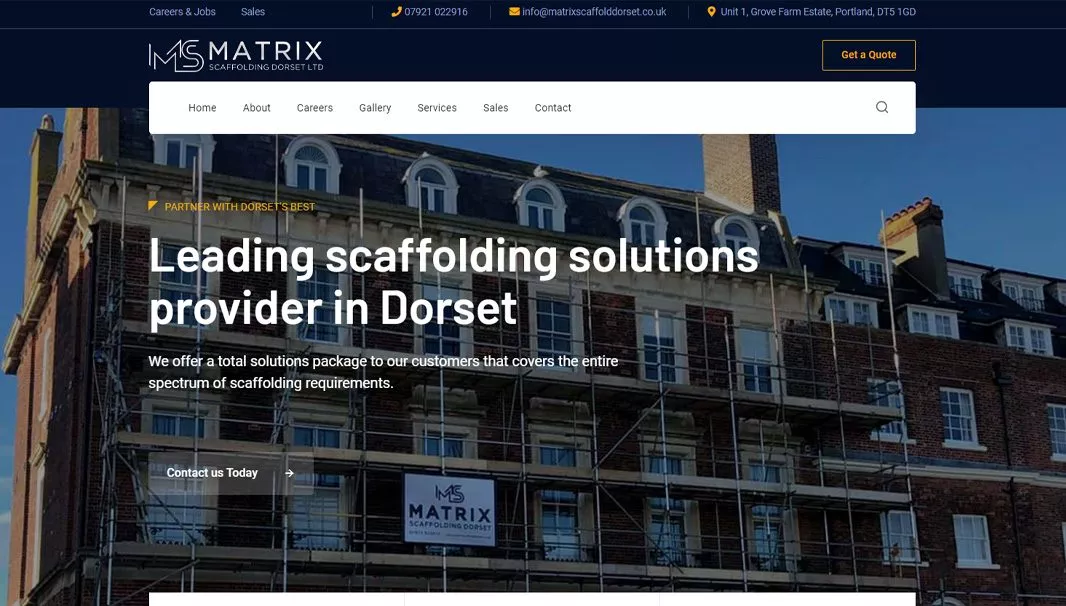 Website design for Matrix Scaffolding