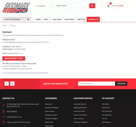 Website redesign, speed optimisation for Skidmarx