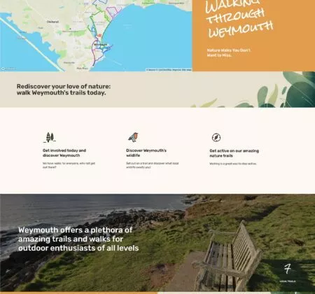 A website design featuring a bench and incorporating a map.