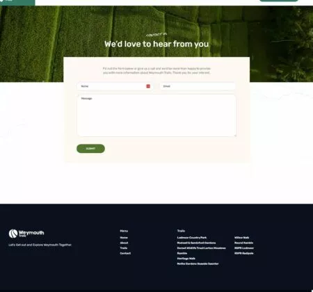 The homepage of a website with a green background design.