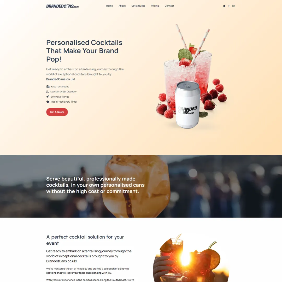 A custom website design for a cocktail website in Dorset.