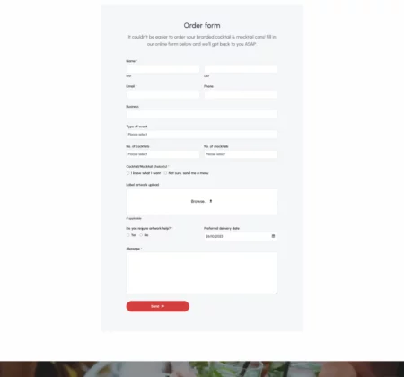 A website with a sign up form for a restaurant in Dorset.