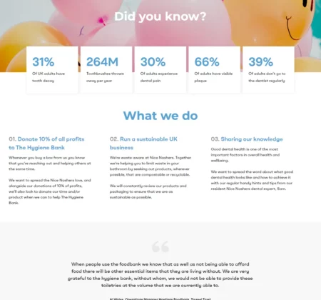 A colorful website design with balloons and a playful aesthetic.