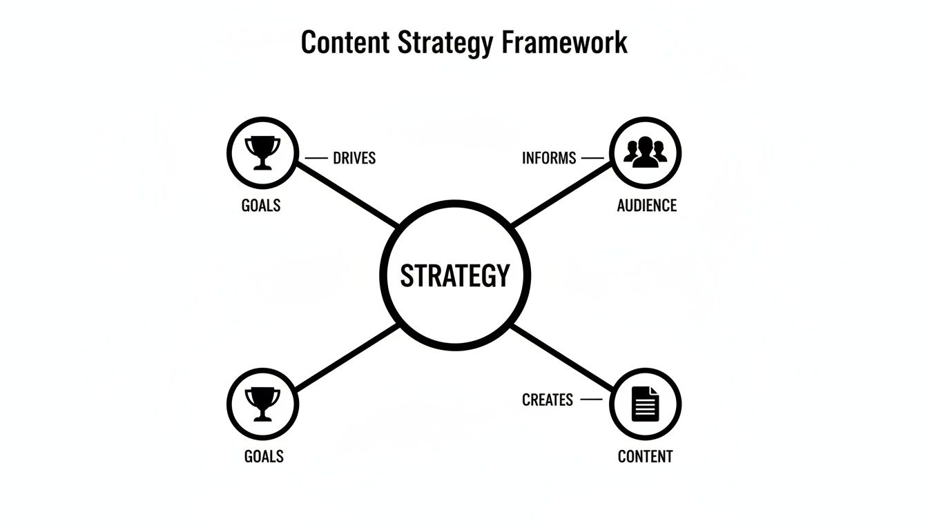 Content Strategy Framework diagram illustrating how strategy connects goals, audience, and content.