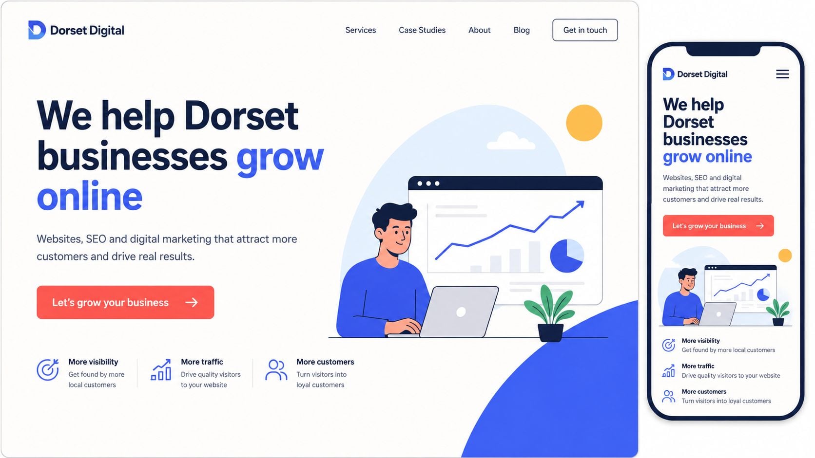 A digital marketing agency website homepage design showcasing services for Dorset businesses to help them grow online.