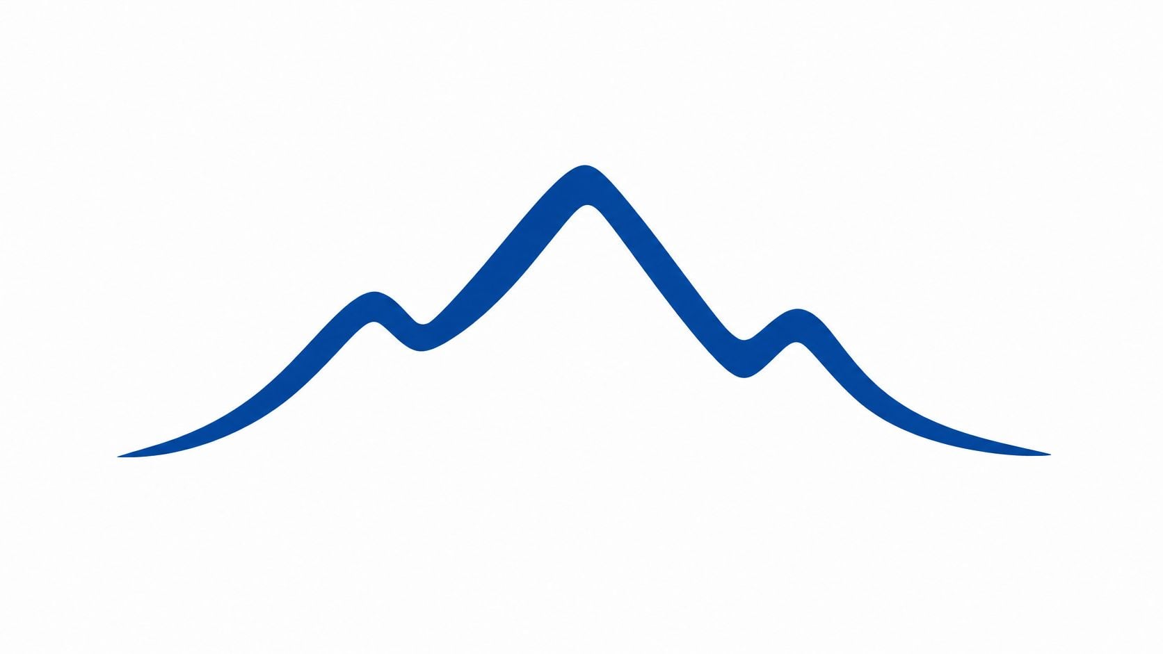 A minimalist blue mountain range silhouette illustration against a plain white background for logo design concepts.